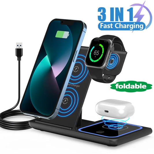 30W Fast  3 in 1 Foldable Charging Wireless Charger Stand For iPhone 15 14 13 12 Apple WatchStation For Airpods Pro iWatch 8 7